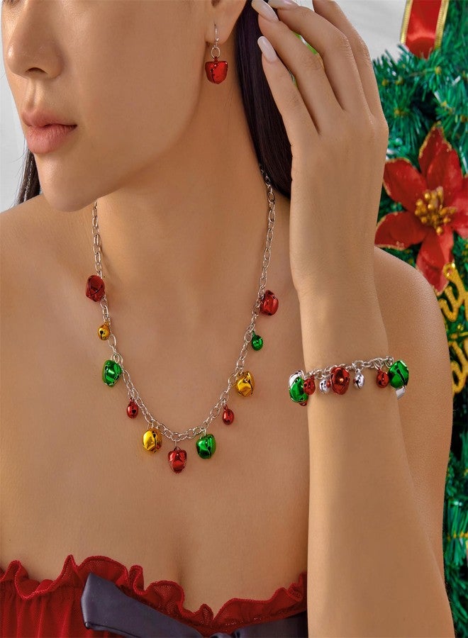 طقم أقراط وقلائد وأساور عيد الميلاد من RLHRNDE، مزين بجرس جميل، سلسلة طويلة متدلية، سوار رائع، إكسسوارات ملابس عيد الميلاد، مجوهرات حفلات العطلات، هدايا (جرس B) - Image 2