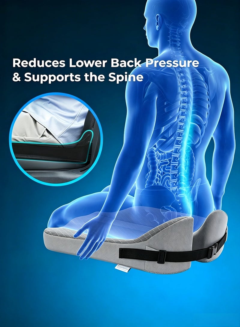 Upgraded Car Seat Cushion for Driving - Orthopedic Memory Foam Wedge Pillow for Lower Back Pain, Hip & Tailbone Support - Comfort Booster Seat for Office Chair, Truck & Home (Universal Fit, Zippered Cover) - Image 3