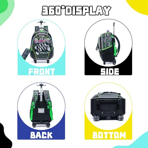 Meetbelify Rolling Backpack with Wheels for Boys Rolling Backpacks with Lunch Box for Elementary School Students Kids 3 in 1 Travel Luggage Carry on Suitcase for Boys Age 8-10 - Image 3