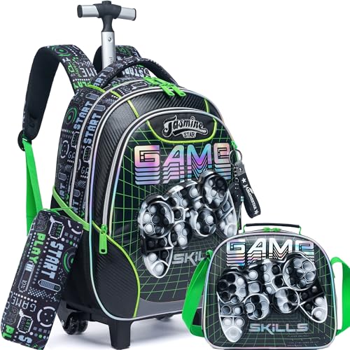 Meetbelify Rolling Backpack with Wheels for Boys Rolling Backpacks with Lunch Box for Elementary School Students Kids 3 in 1 Travel Luggage Carry on Suitcase for Boys Age 8-10 - Image 1