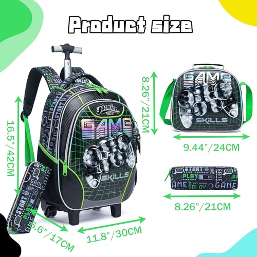 Meetbelify Rolling Backpack with Wheels for Boys Rolling Backpacks with Lunch Box for Elementary School Students Kids 3 in 1 Travel Luggage Carry on Suitcase for Boys Age 8-10 - Image 2