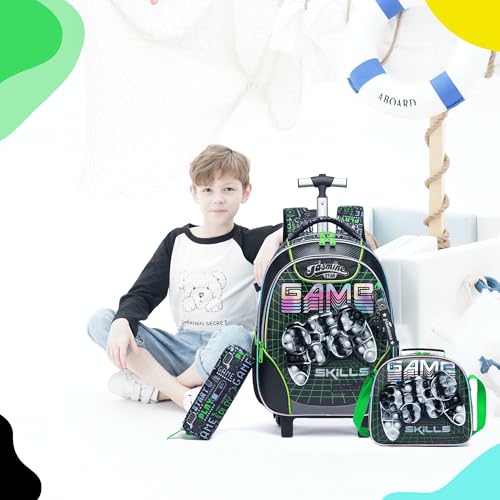 Meetbelify Rolling Backpack with Wheels for Boys Rolling Backpacks with Lunch Box for Elementary School Students Kids 3 in 1 Travel Luggage Carry on Suitcase for Boys Age 8-10 - Image 5