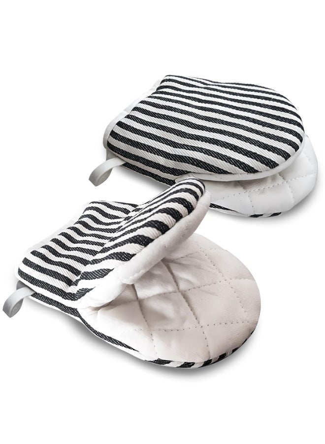 2-Pack Mini Oven Mitts, Heat Resistant Cotton Pot Holders, 18x14 cm, Soft Short Oven Gloves for Baking, Grilling, BBQ, Black - Image 1