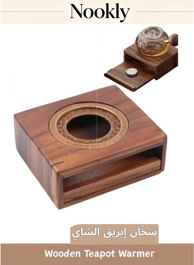 nookly Wooden Teapot Warmer Candle Tea Warmer, Teapot Heating Base Tea Light Heater for Coffee Milk Tea Home Office Tea Rituals - Image 1