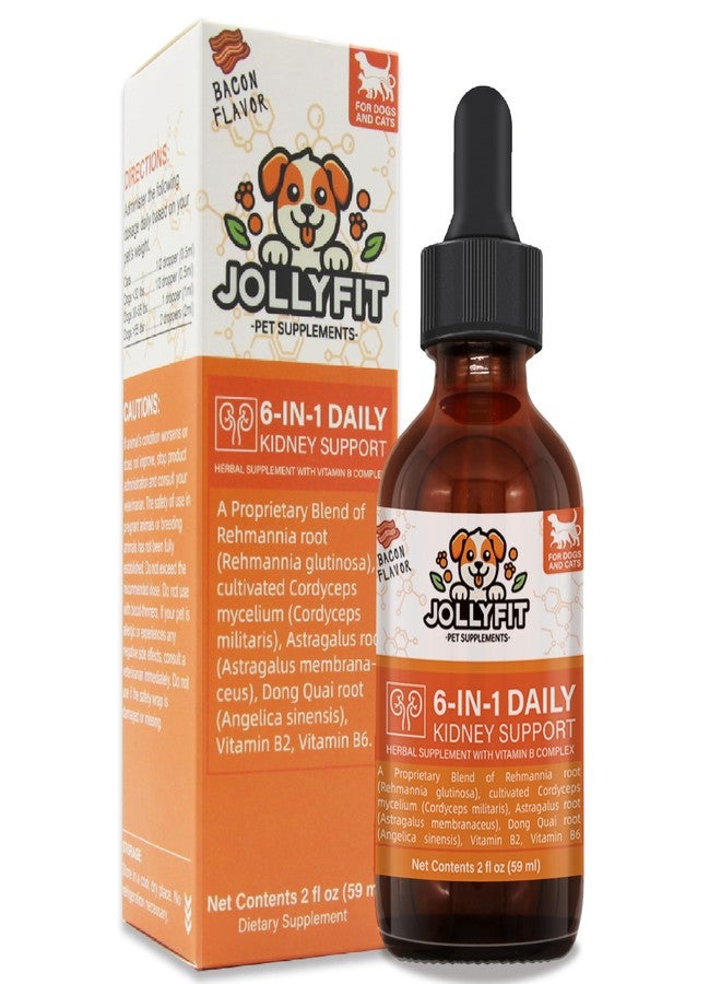 Jollyfit 6-in-1 Kidney Support for Cats & Dogs – Promotes Healthy Kidney Function, Energy Levels & Fluid Balance – Veterinarian Formulated Herbal Supplement with Vitamin B2 & B6 – 2 fl oz (59 ml) - Image 1