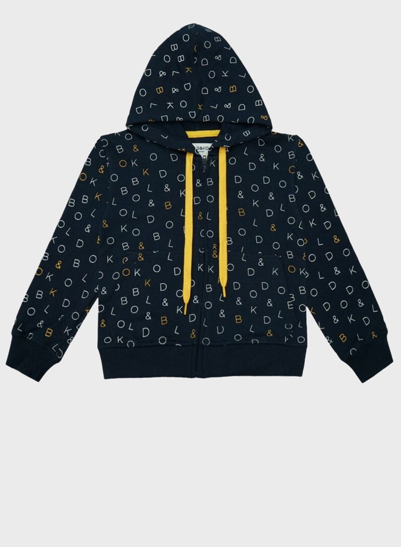 BOLD&KO Kids Aop Signature Zip Through Hoodie - Image 1