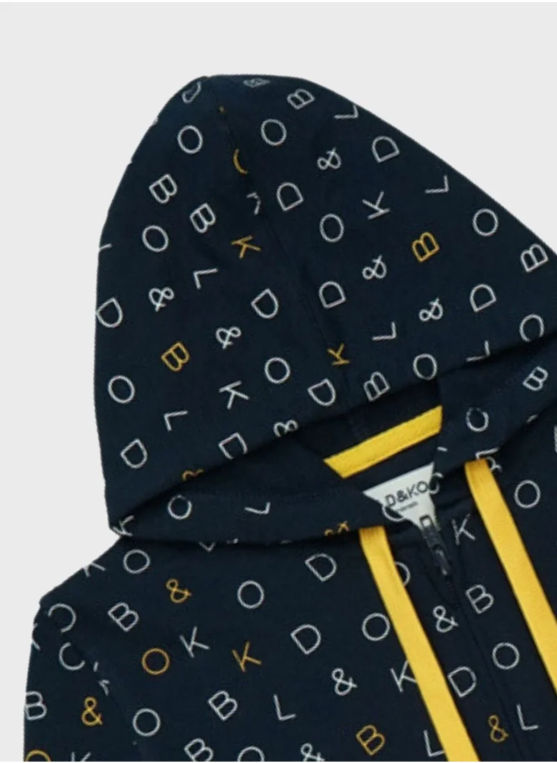 BOLD&KO Kids Aop Signature Zip Through Hoodie