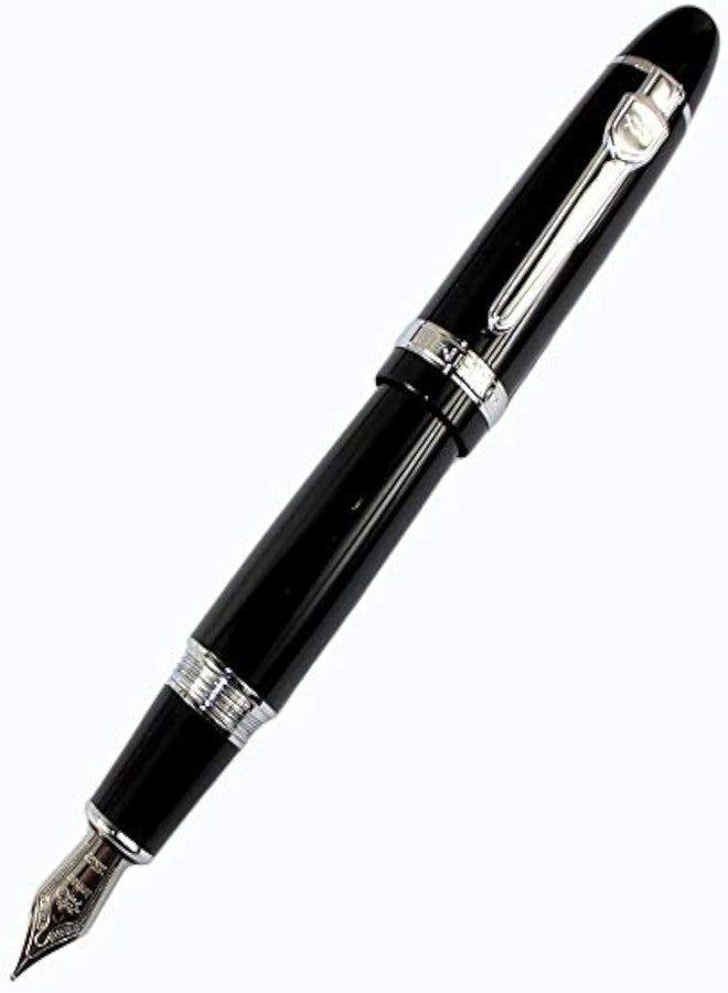 JDYYICZ قلم حبر متطور JDYYICZ 159 أسود لامع برأس فضي عريض - Image 1