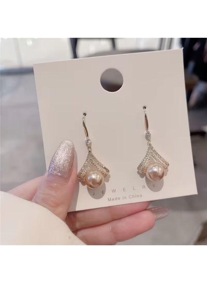 Goolsky Elegant Celestial-Symbol Themed Drop Earrings with Synthetic January Birthstone Pearl - Rhinestone Studded Dangle Earrings, Zinc Alloy with Copper Ear Needle, Suitable for Daily Wear and Special Occasions - Mardi Gras Day Accessory, Champagne Color, No Feather - Image 4