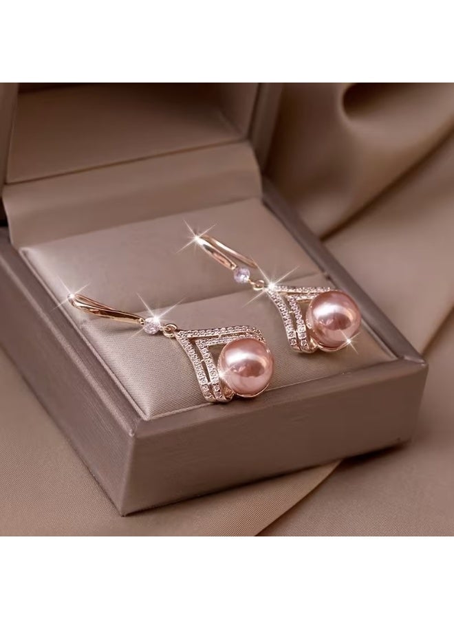 Goolsky Elegant Celestial-Symbol Themed Drop Earrings with Synthetic January Birthstone Pearl - Rhinestone Studded Dangle Earrings, Zinc Alloy with Copper Ear Needle, Suitable for Daily Wear and Special Occasions - Mardi Gras Day Accessory, Champagne Color, No Feather - Image 1