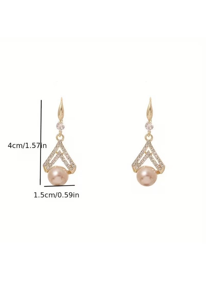 Goolsky Elegant Celestial-Symbol Themed Drop Earrings with Synthetic January Birthstone Pearl - Rhinestone Studded Dangle Earrings, Zinc Alloy with Copper Ear Needle, Suitable for Daily Wear and Special Occasions - Mardi Gras Day Accessory, Champagne Color, No Feather - Image 3