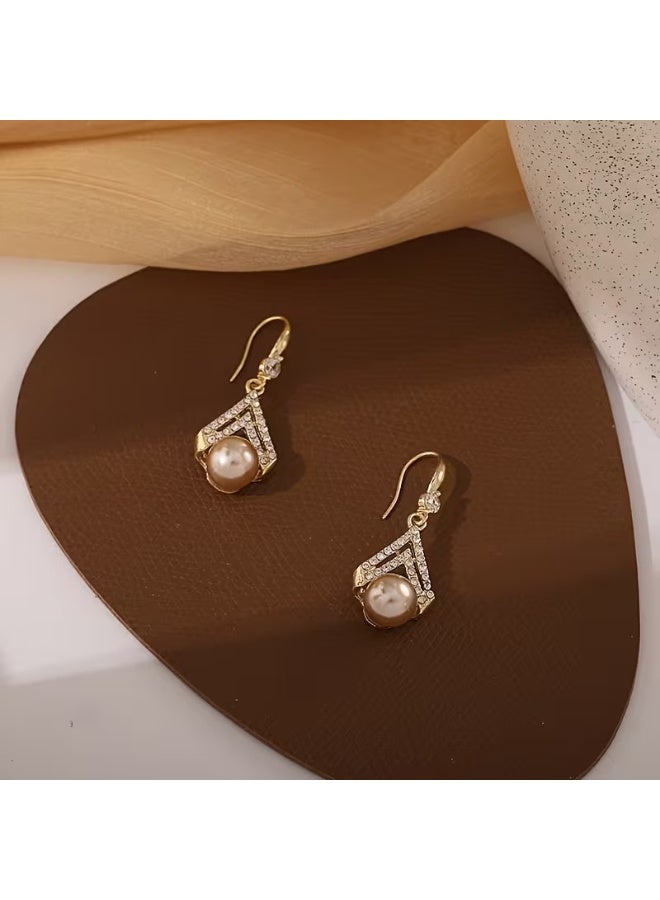 Goolsky Elegant Celestial-Symbol Themed Drop Earrings with Synthetic January Birthstone Pearl - Rhinestone Studded Dangle Earrings, Zinc Alloy with Copper Ear Needle, Suitable for Daily Wear and Special Occasions - Mardi Gras Day Accessory, Champagne Color, No Feather - Image 5
