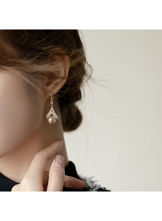 Goolsky Elegant Celestial-Symbol Themed Drop Earrings with Synthetic January Birthstone Pearl - Rhinestone Studded Dangle Earrings, Zinc Alloy with Copper Ear Needle, Suitable for Daily Wear and Special Occasions - Mardi Gras Day Accessory, Champagne Color, No Feather - Image 2