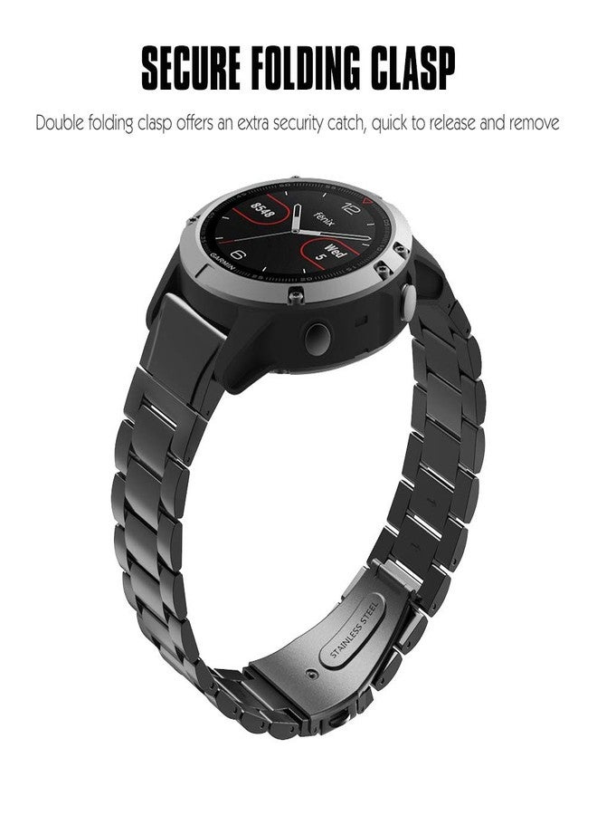MoKo Band Compatible with Garmin Fenix 7/6/6 Pro/5/5 Plus/Epix Gen 2/Forerunner 945/935/Approach S62/S60/Quatix 6/Instinct 2/MARQ, 22mm Quick Fit Stainless Steel Metal Replacement Watch Band- Black - Image 3