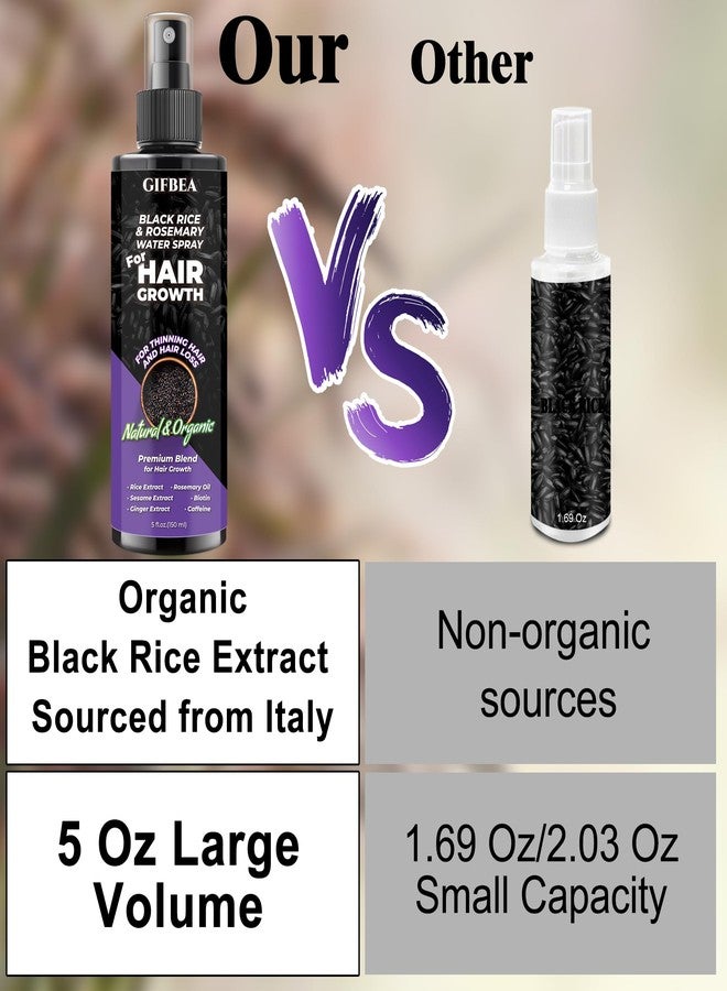 GIFBEA Organic Black Rice Water Hair Growth Serum Spray, 5 Fl Oz, Rosemary Scent, For All Hair Types, With Biotin, Castor Oil, Caffeine, Hair Loss Treatment - Image 2