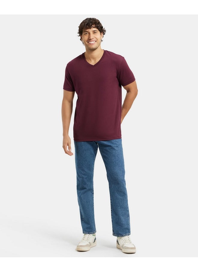 JOCKEY Jockey Men's Regular Fit V Neck Half Sleeved T-Shirt 2726_Wine Tasting_XL  - Image 2