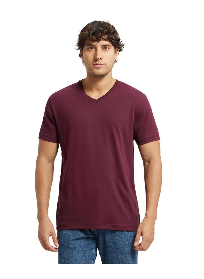 JOCKEY Jockey Men's Regular Fit V Neck Half Sleeved T-Shirt 2726_Wine Tasting_XL  - Image 1