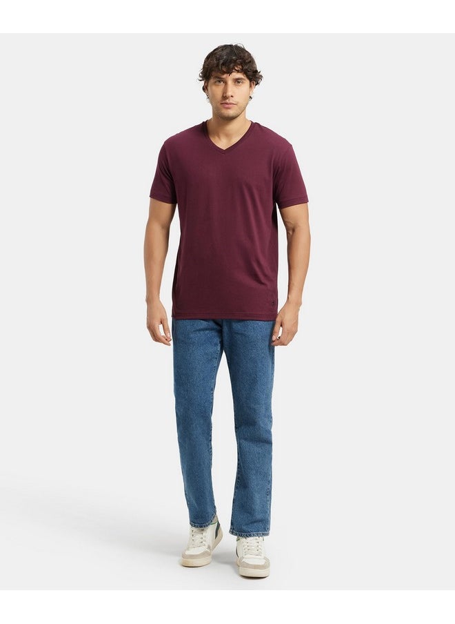 JOCKEY Jockey Men's Regular Fit V Neck Half Sleeved T-Shirt 2726_Wine Tasting_XL  - Image 4