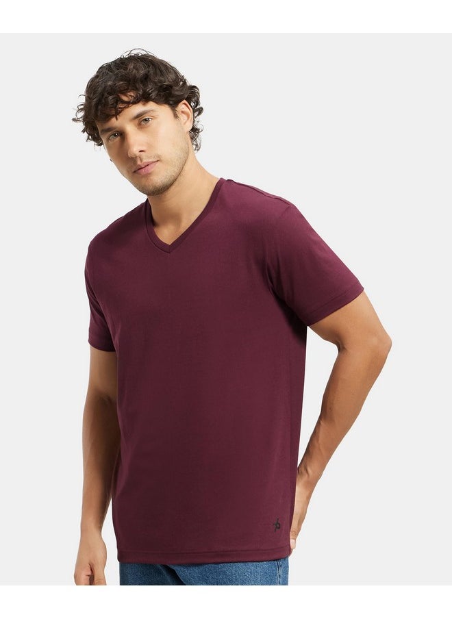 JOCKEY Jockey Men's Regular Fit V Neck Half Sleeved T-Shirt 2726_Wine Tasting_XL  - Image 3