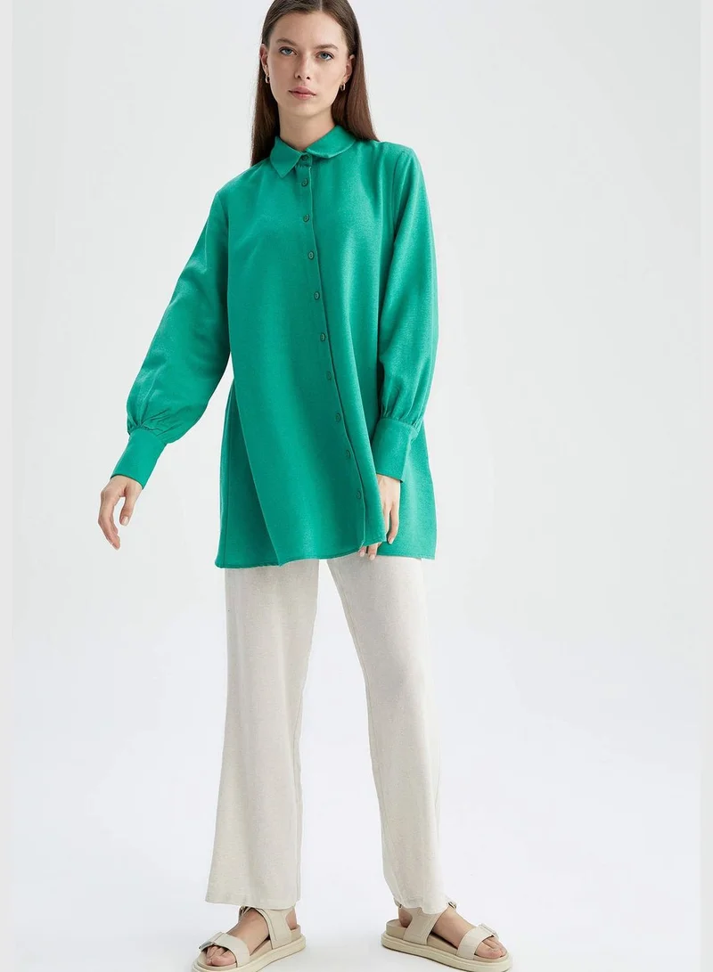 DeFacto Woman A Line Shirt Neck Woven Long Sleeve Tunic
