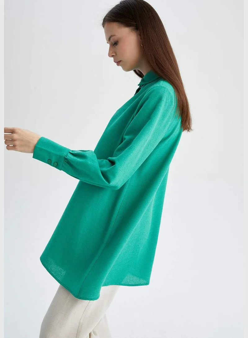 DeFacto Woman A Line Shirt Neck Woven Long Sleeve Tunic