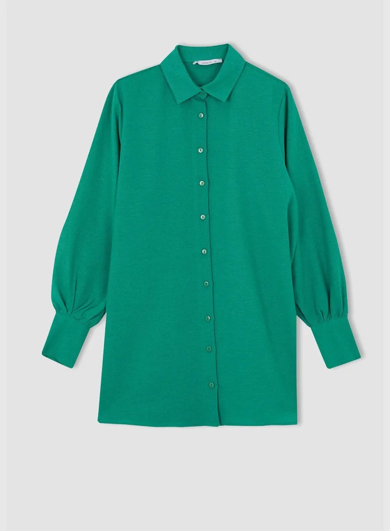 DeFacto Woman A Line Shirt Neck Woven Long Sleeve Tunic