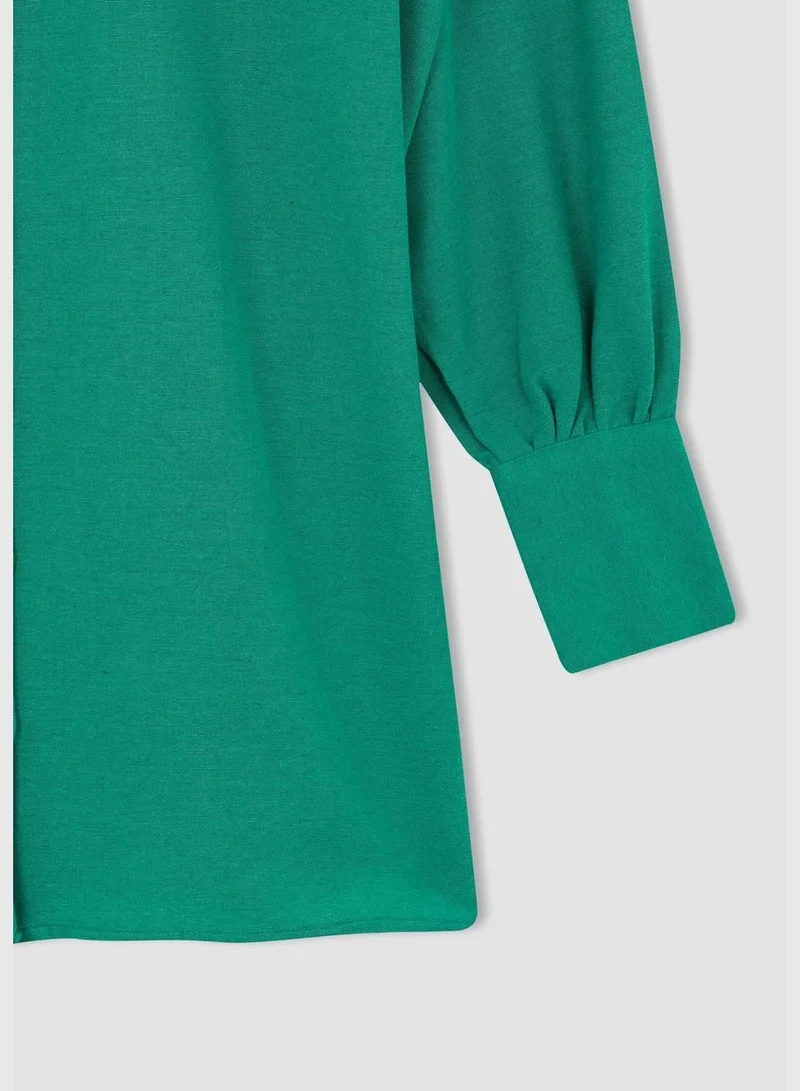 DeFacto Woman A Line Shirt Neck Woven Long Sleeve Tunic