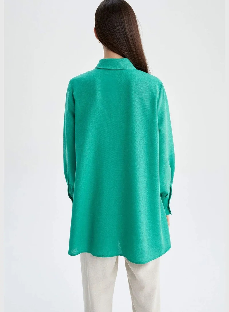 DeFacto Woman A Line Shirt Neck Woven Long Sleeve Tunic