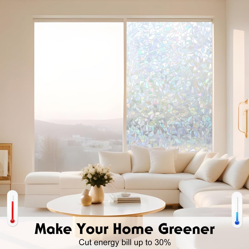 Volcanics Rainbow Window Privacy Film with Installation Tools, Decorative Stained Glass Window Film, Static Cling Heat Control Window Tinting Film Stickers, Grayish Silver, 17.5 x 78.7 inches - Image 4