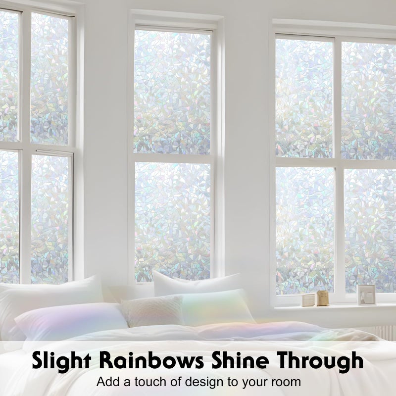 Volcanics Rainbow Window Privacy Film with Installation Tools, Decorative Stained Glass Window Film, Static Cling Heat Control Window Tinting Film Stickers, Grayish Silver, 17.5 x 78.7 inches - Image 2
