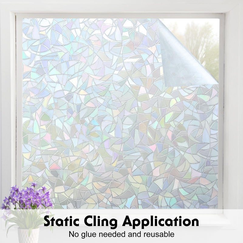 Volcanics Rainbow Window Privacy Film with Installation Tools, Decorative Stained Glass Window Film, Static Cling Heat Control Window Tinting Film Stickers, Grayish Silver, 17.5 x 78.7 inches - Image 5