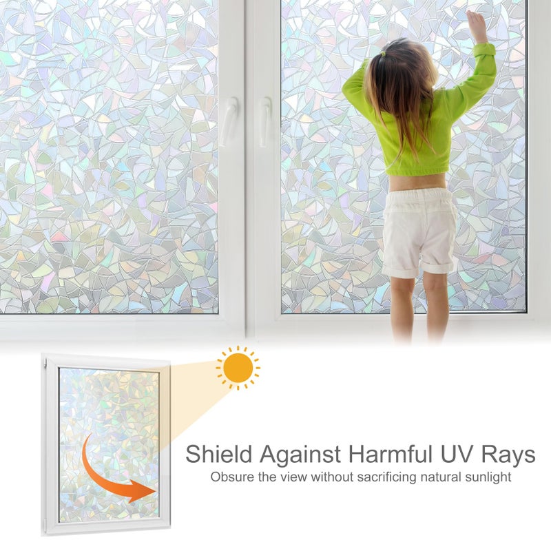 Volcanics Rainbow Window Privacy Film with Installation Tools, Decorative Stained Glass Window Film, Static Cling Heat Control Window Tinting Film Stickers, Grayish Silver, 17.5 x 78.7 inches - Image 3
