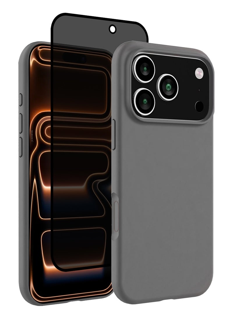 CATANES 2 Packs Silicone Protective Phone Case for iPhone 17 Pro Max - Soft Anti-Scratch Microfiber Lining Ultra Slim Drop Protection Phone Cover with Privacy Screen Protector - Dark Grey - Image 1