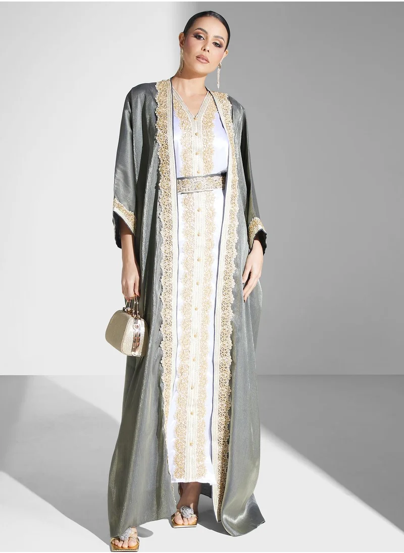 hayas closet Lace Detail Belted Dress