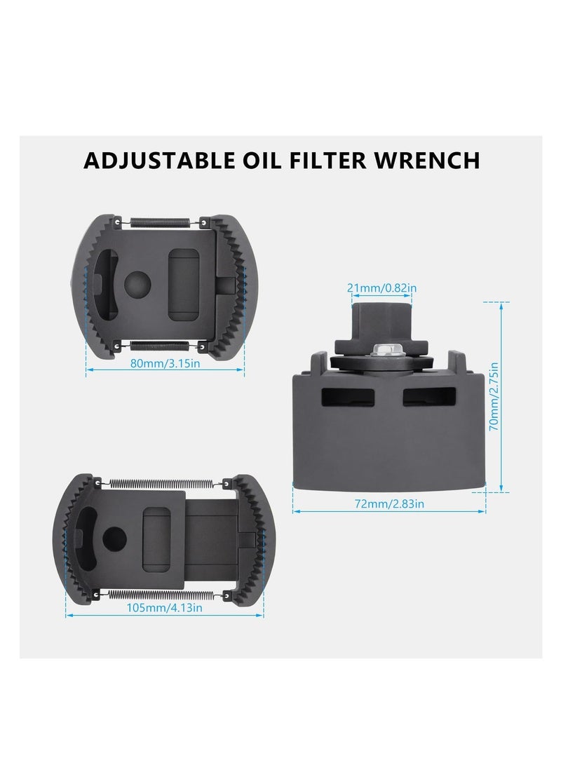Adjustable oil filter wrench removal tool, universal oil filter cover socket wrench, suitable for small and medium-sized spin-on oil filters (80-105 mm medium oil filter removal tool) - Image 2