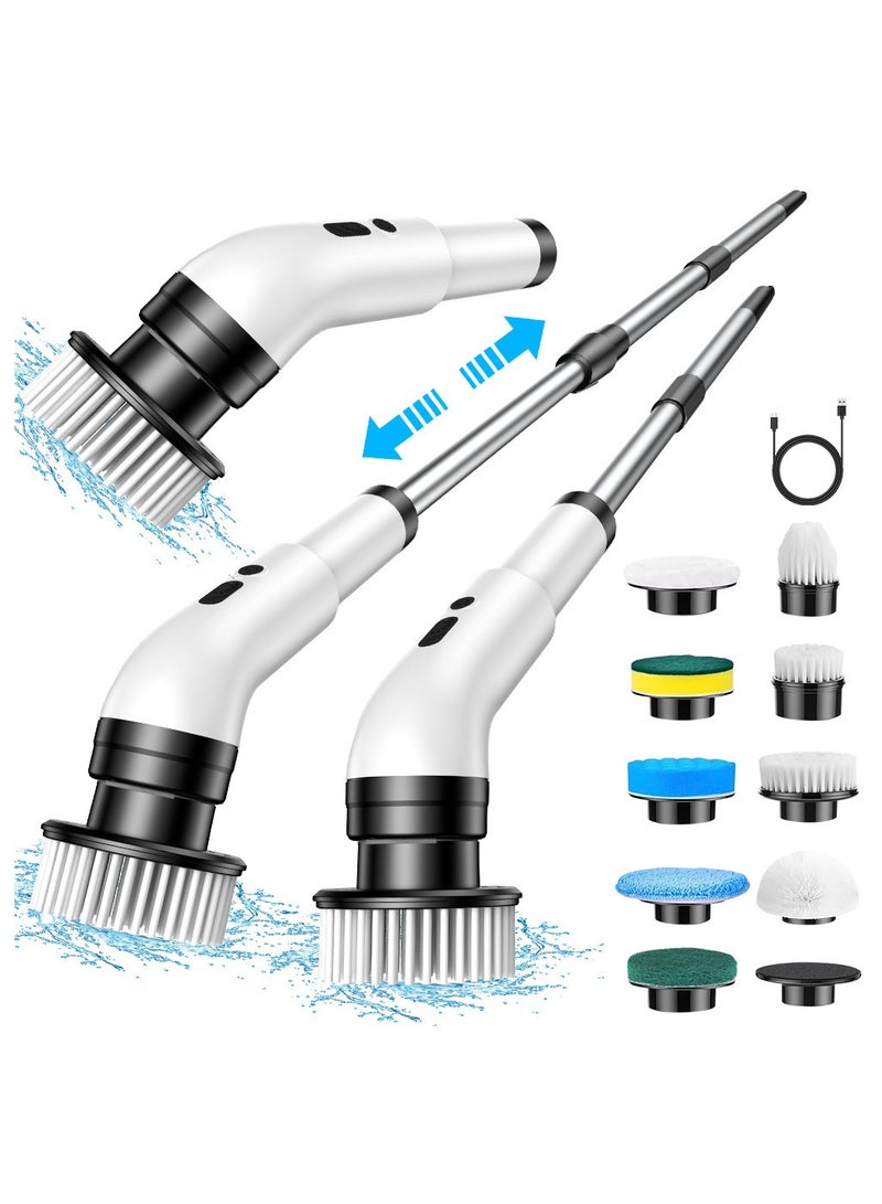 XiuWoo IPX7 Waterproof Chargeable LCD Display Spin Scrubber, Cordless Shower, Electric Cleaning Brush, Bathroom Scrubber with 9 Replaceable Brush Heads, Adjustable Speeds, and Extension Adjustable Handle  - Image 1