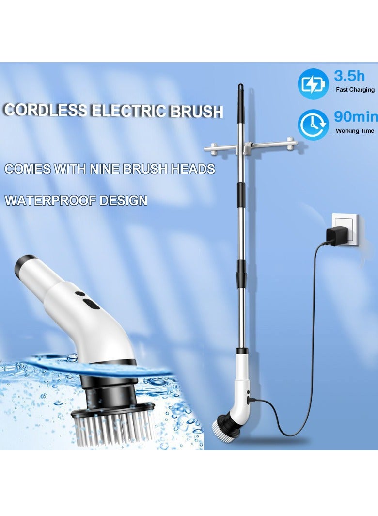 XiuWoo IPX7 Waterproof Chargeable LCD Display Spin Scrubber, Cordless Shower, Electric Cleaning Brush, Bathroom Scrubber with 9 Replaceable Brush Heads, Adjustable Speeds, and Extension Adjustable Handle  - Image 4