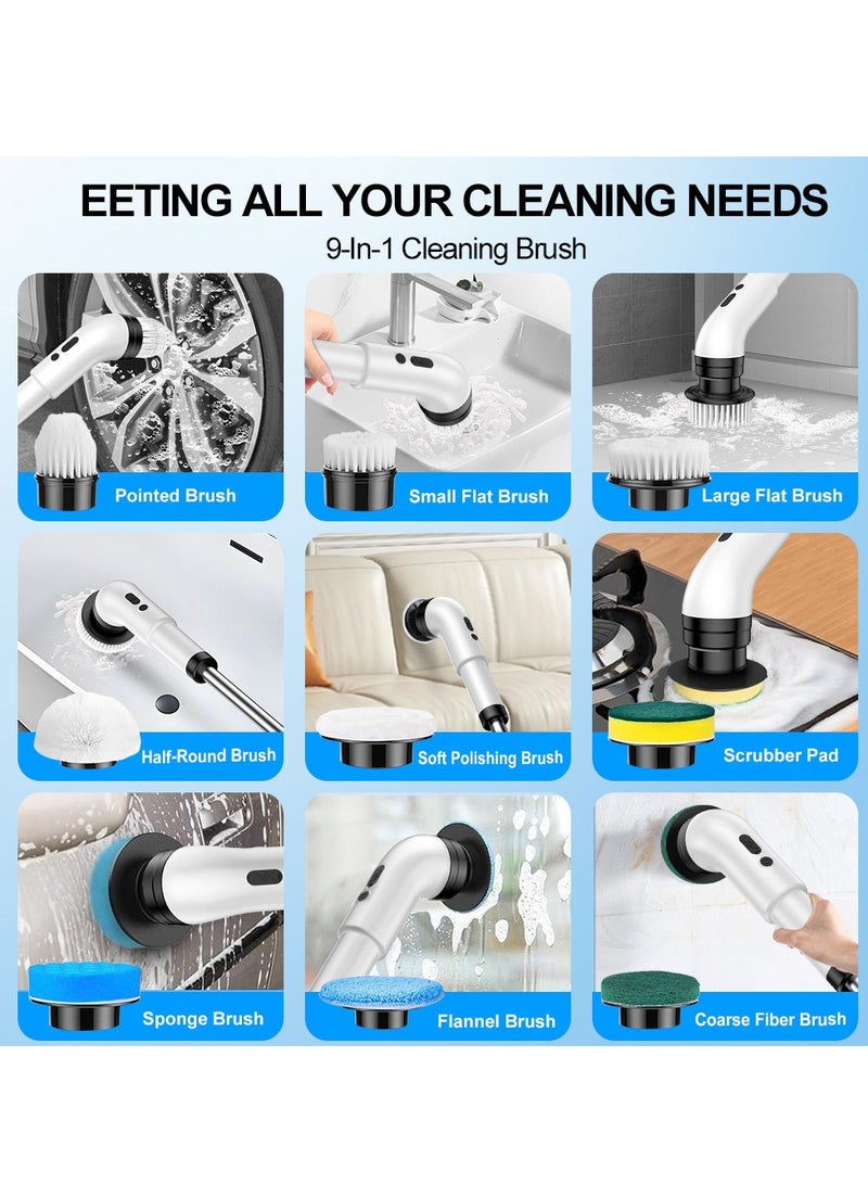 XiuWoo IPX7 Waterproof Chargeable LCD Display Spin Scrubber, Cordless Shower, Electric Cleaning Brush, Bathroom Scrubber with 9 Replaceable Brush Heads, Adjustable Speeds, and Extension Adjustable Handle  - Image 5