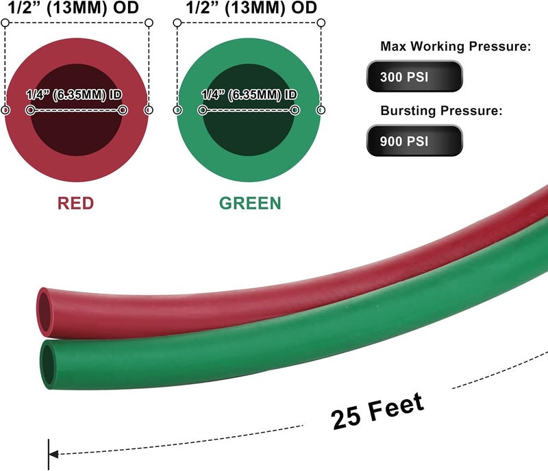 Hromee Oxygen Acetylene Hose 1/4-Inch × 25 Feet with 9/16”-18 B fittings Welding Cutting Torch Twin Hose - Image 3
