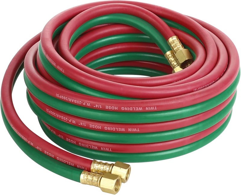 Hromee Oxygen Acetylene Hose 1/4-Inch × 25 Feet with 9/16”-18 B fittings Welding Cutting Torch Twin Hose - Image 1