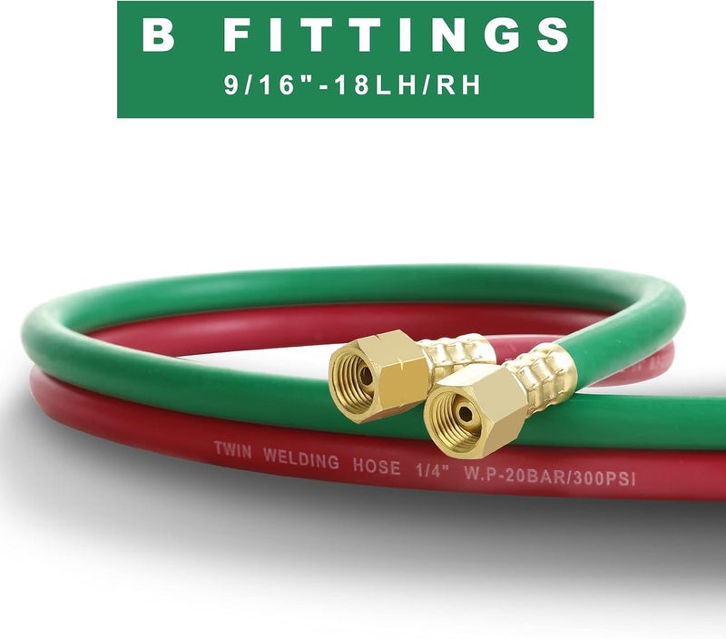 Hromee Oxygen Acetylene Hose 1/4-Inch × 25 Feet with 9/16”-18 B fittings Welding Cutting Torch Twin Hose - Image 5