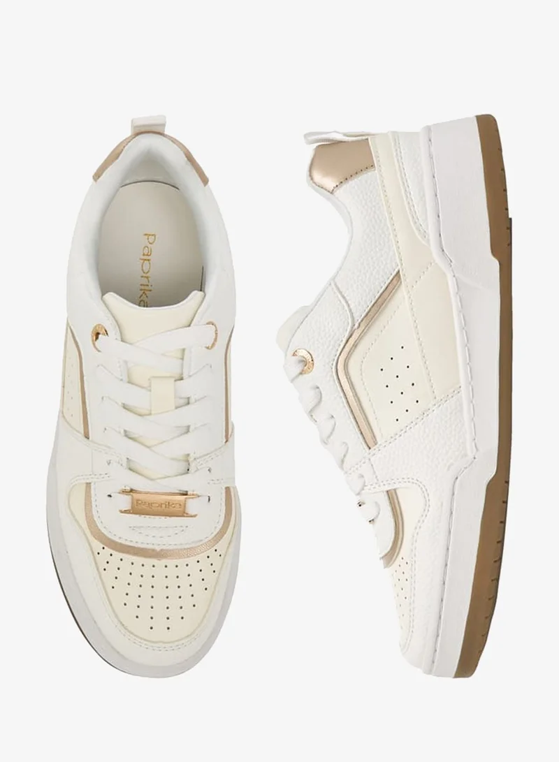 Paprika Women's Panelled Lace-Up Sneakers With Pull Tabs