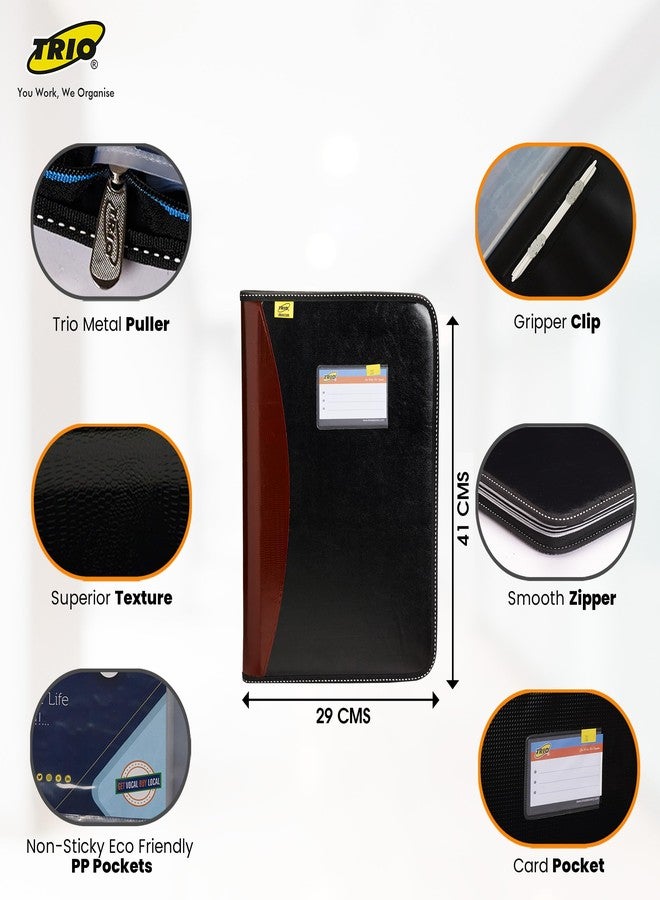 تريو حقيبة تنظيم ملفات الشهادات الثلاثية - حقيبة متعددة الأغراض مصنوعة من الجلد الصناعي بحجم قانوني، حافظة ملفات مكتبية تحتوي على 20 ورقة، مناسبة للرجال والنساء - Image 5