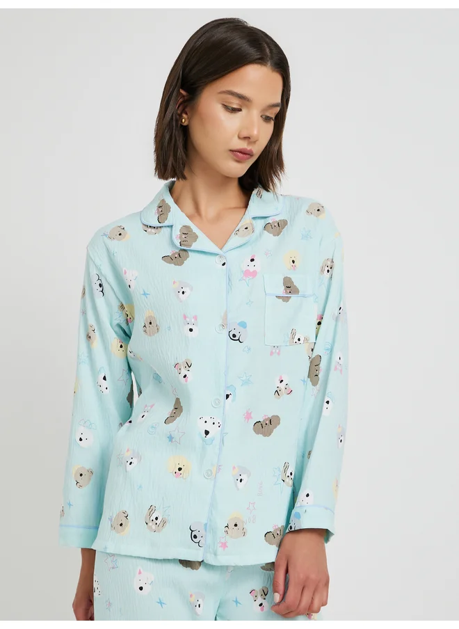 Take Two Take Two All Over Printed Long Sleeve Shirt and Pyjama Set