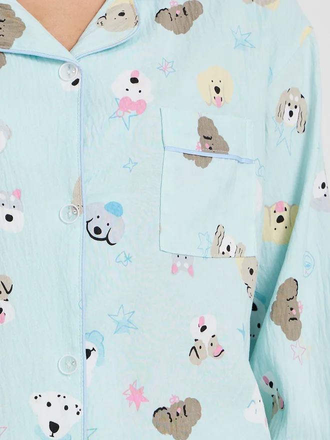 Take Two Take Two All Over Printed Long Sleeve Shirt and Pyjama Set