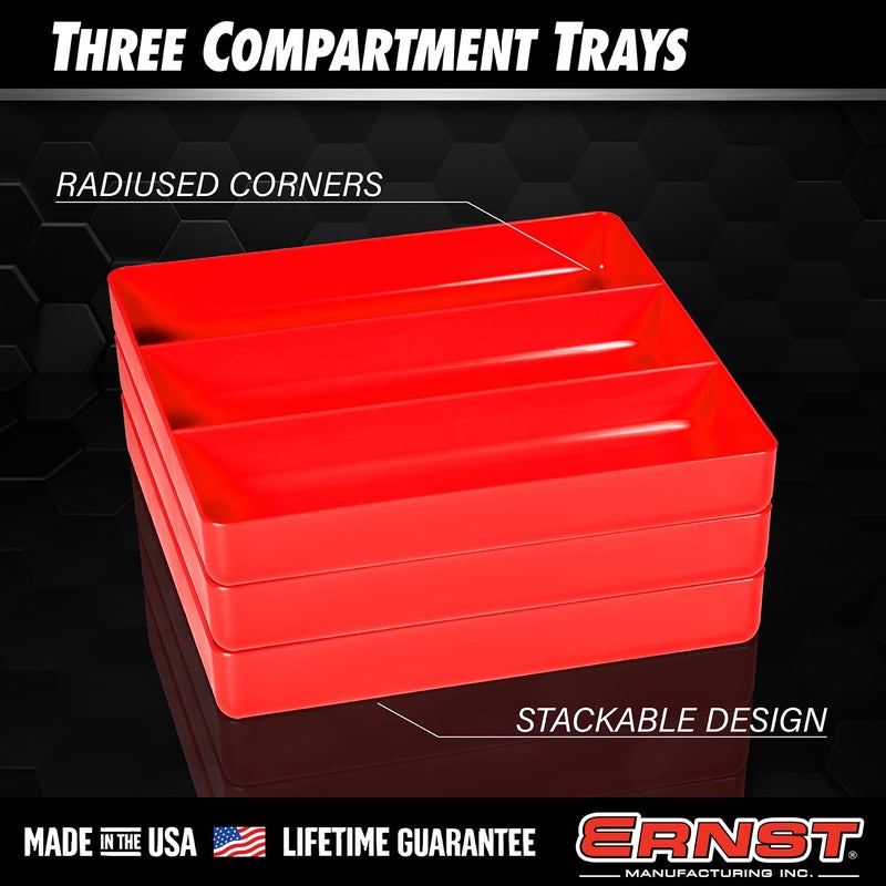 Ernst Manufacturing ERNST MFG Tool Garage Organizer Tray, Red, 3-Compartments - Made in the USA - Image 2