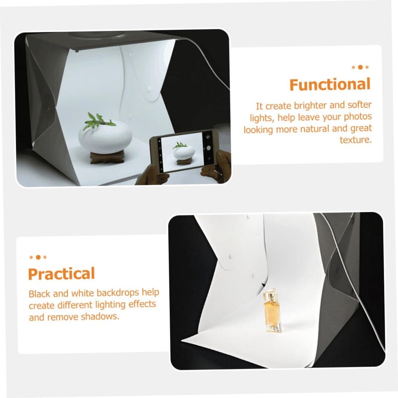 Portable Photo Light Box Tent 30cm Mini LED Softbox Kit with 2 Light Strips and Dual Backdrops (Black White) for Product Photography - Image 3