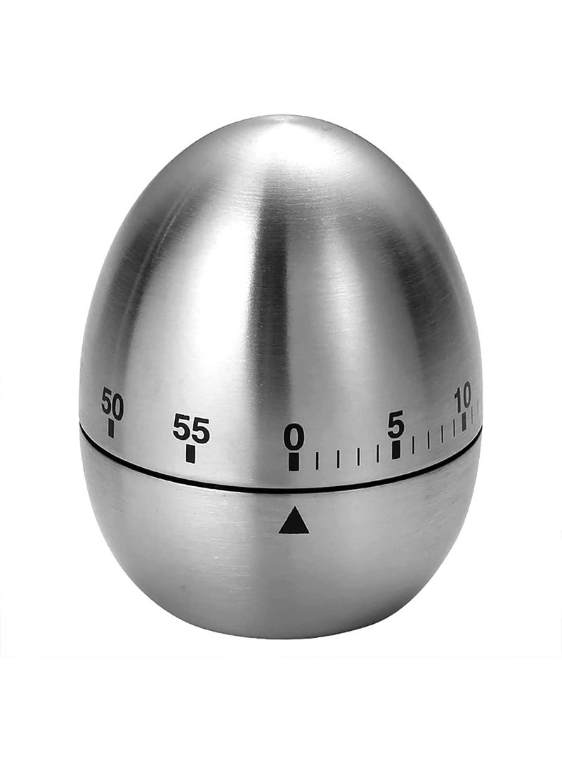 Ovuro New Mechanical Egg Shape Kitchen Timer Stainless Steel Machinery Count Down Reminder Alarm Clock with 60 Minutes for Cooking 1 PC Silver Egg Shape