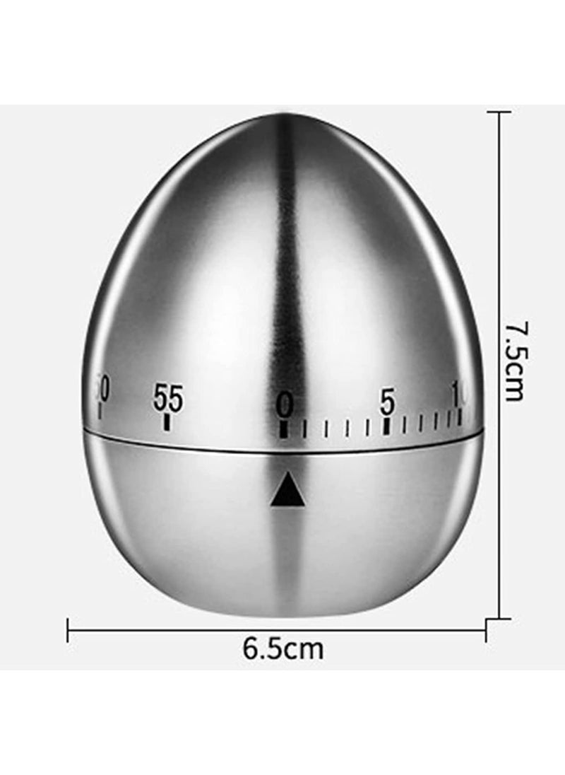 Ovuro New Mechanical Egg Shape Kitchen Timer Stainless Steel Machinery Count Down Reminder Alarm Clock with 60 Minutes for Cooking 1 PC Silver Egg Shape