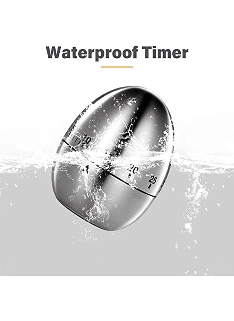 Ovuro New Mechanical Egg Shape Kitchen Timer Stainless Steel Machinery Count Down Reminder Alarm Clock with 60 Minutes for Cooking 1 PC Silver Egg Shape